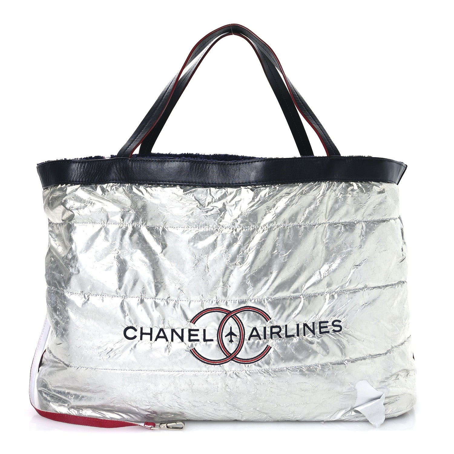 Chanel Nylon Terry Cloth Reversible Chanel Airlines Tote Silver Navy 4 of 22