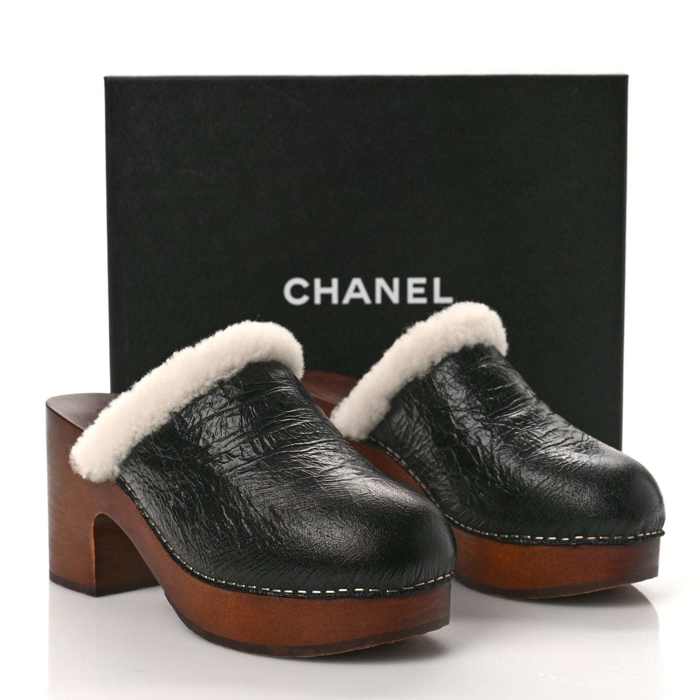 Crackled Sheepskin CC Mules 39 Black