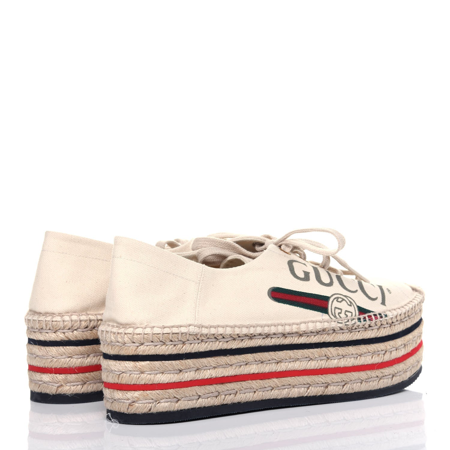 Gucci Canvas Logo Lace-Up Platform Espadrilles 40.5 Greggio Grege 4 of 16