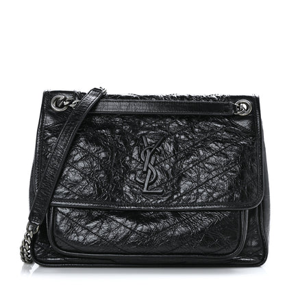 Saint Laurent Crinkled Calfskin Matelasse Monogram Medium Niki Chain Satchel Black 1 of 9
