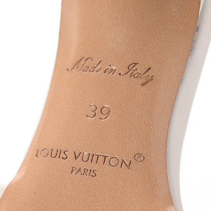 Louis Vuitton Lambskin Embossed Monogram By The Pool Revival High Heel Mules 39 Blue 7 of 9