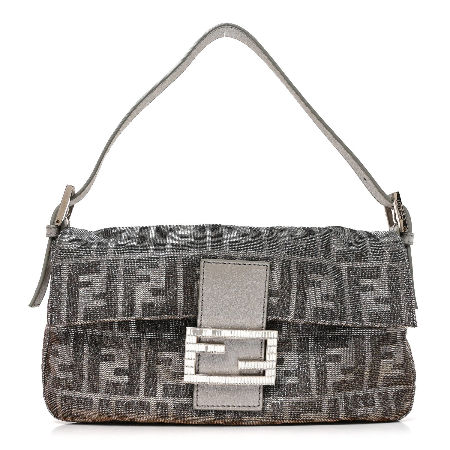 Fendi Metallic Lurex Zucca Vitello Baguette Argento 1 of 10