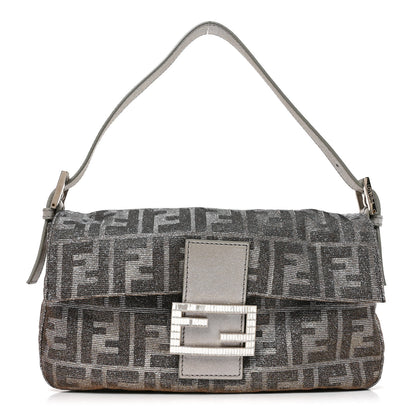 Fendi Metallic Lurex Zucca Vitello Baguette Argento 1 of 10