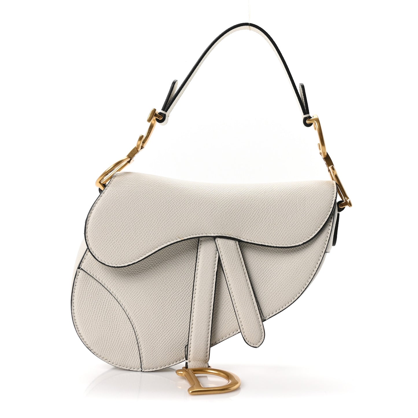 Grained Calfskin Mini Saddle Bag White