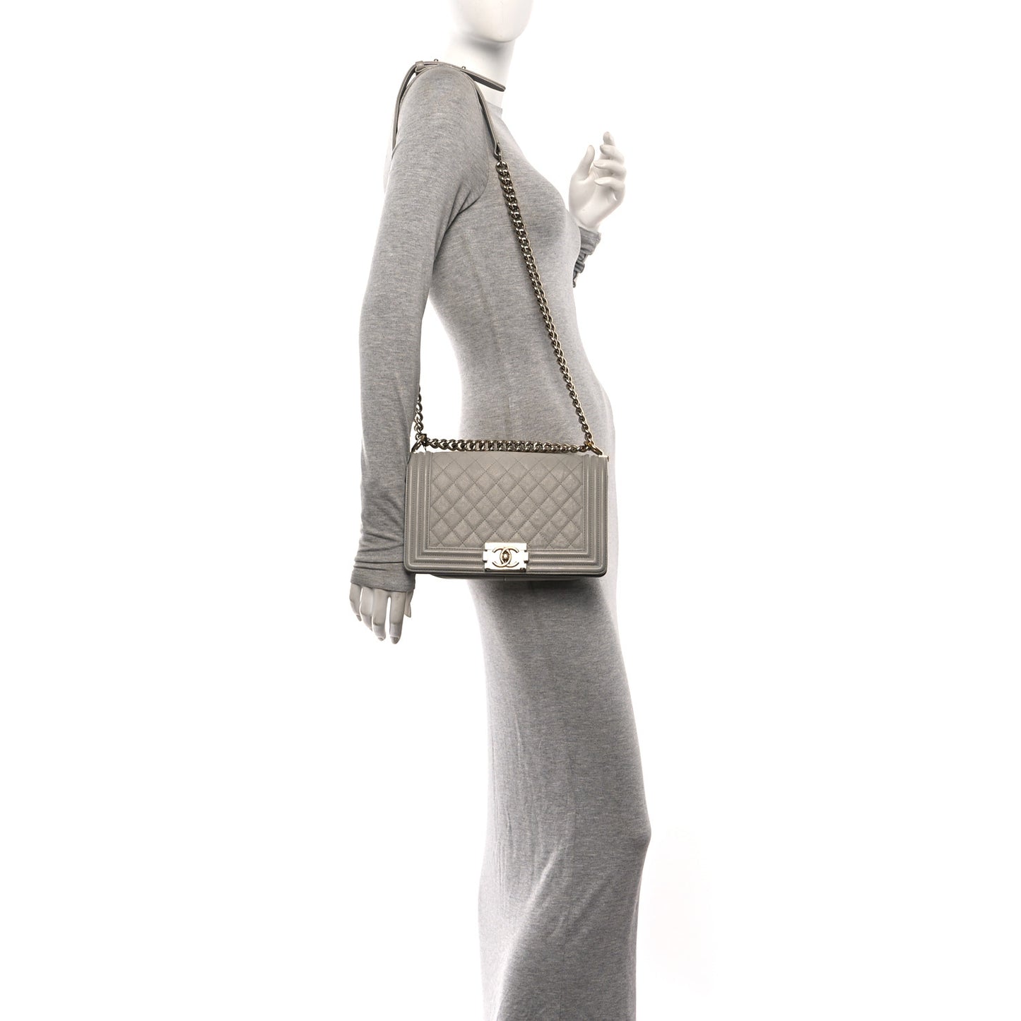 Caviar Quilted Medium Boy Flap Light Grey