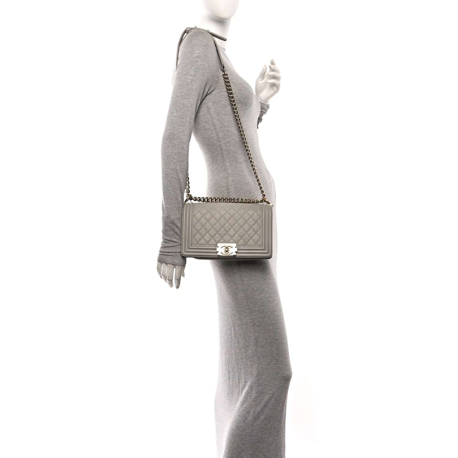 Chanel Caviar Quilted Medium Boy Flap Light Grey 2 of 11