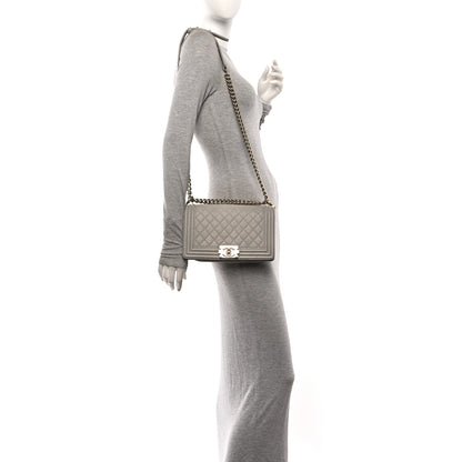 Chanel Caviar Quilted Medium Boy Flap Light Grey 2 of 11