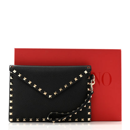 Valentino Garavani Pebbled Calfskin Medium Rockstud Envelope Flat Wristlet Pouch Black 8 of 8