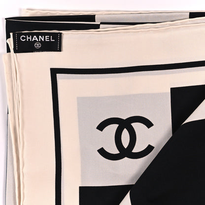 Chanel Silk CC Checkered Square Scarf Black Ecru 3 of 3