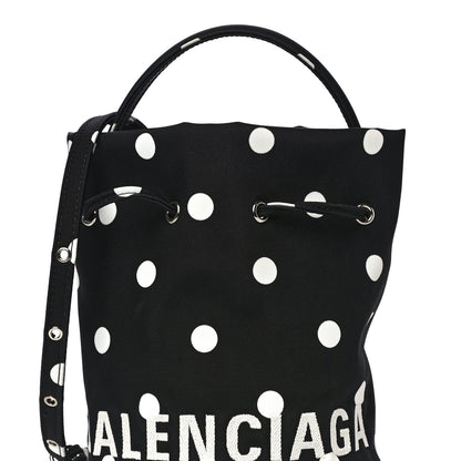 Balenciaga Recycled Sport Nylon Polka Dot Logo Embroidered Wheel Drawstring Bucket Bag XS Black White 7 of 9