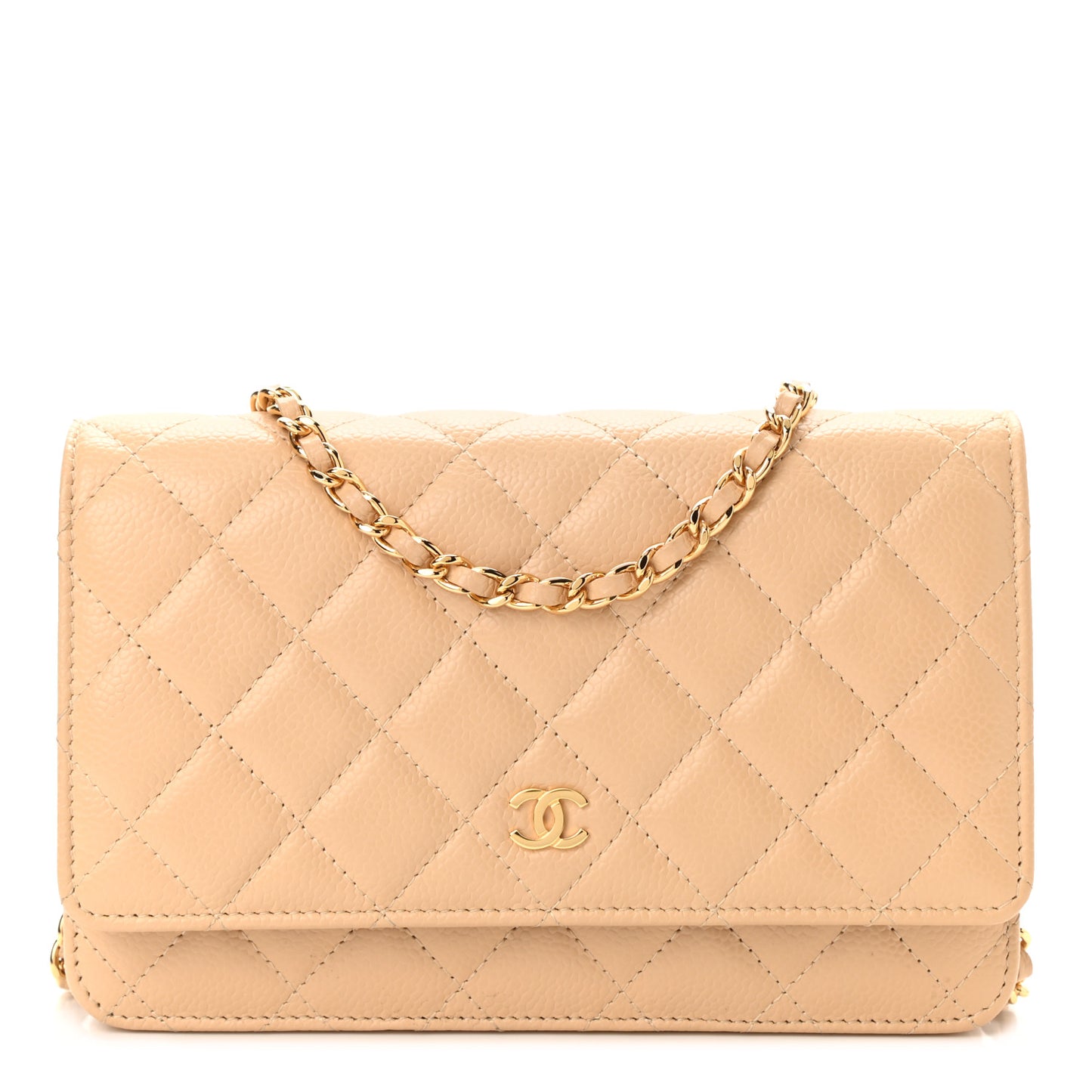 Caviar Quilted Wallet On Chain WOC Light Beige