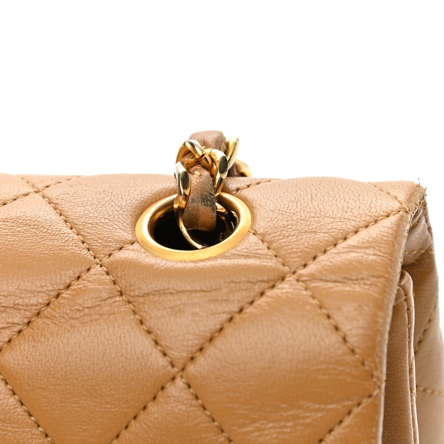 Lambskin Quilted Small Single Flap Beige