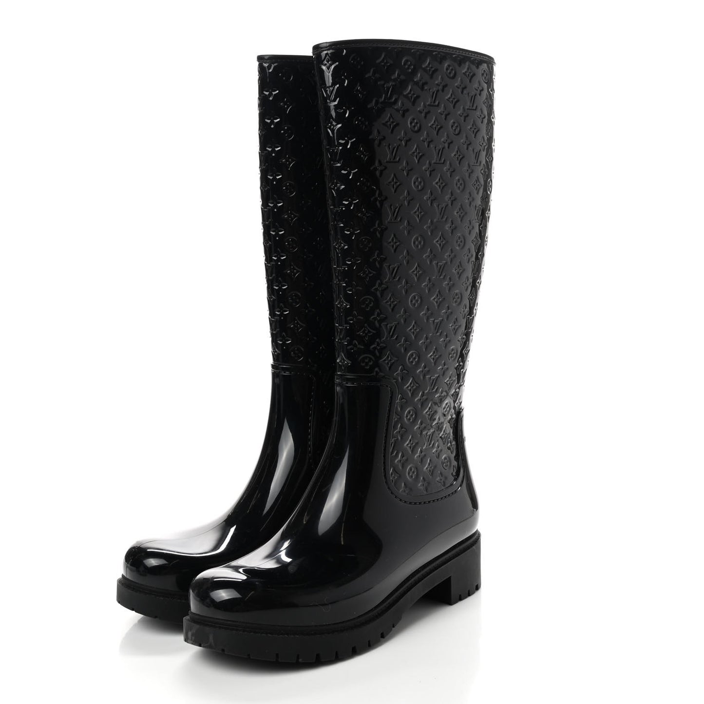 Rubber Embossed Monogram Splash Rain Boots 38 Black