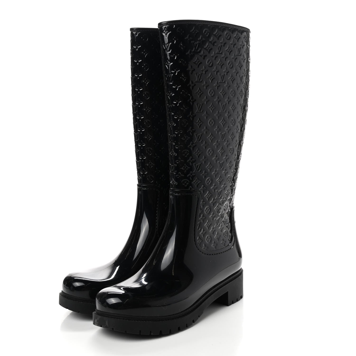 Louis Vuitton Rubber Embossed Monogram Splash Rain Boots 38 Black 3 of 6
