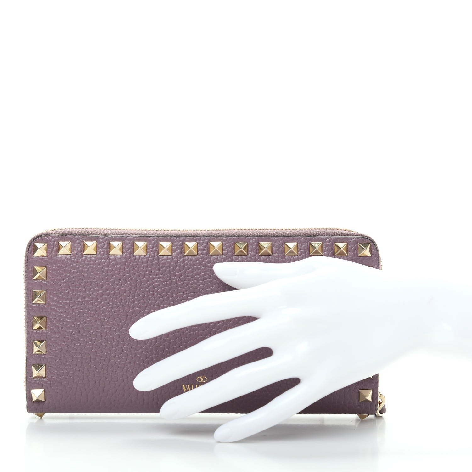 Valentino Garavani Pebbled Calfskin Rockstud Zip Around Wallet Dark Mauve 2 of 7