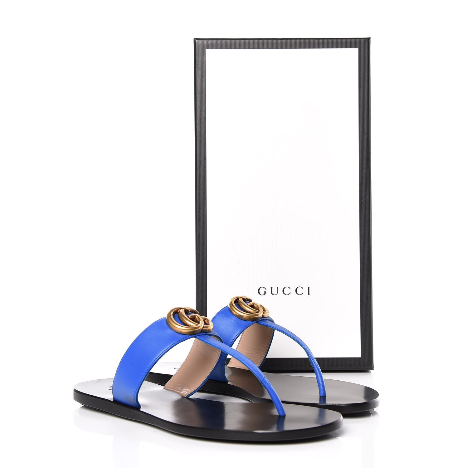 Gucci Calfskin Double G Thong Sandals 36.5 Shiny Electric Blue 9 of 9