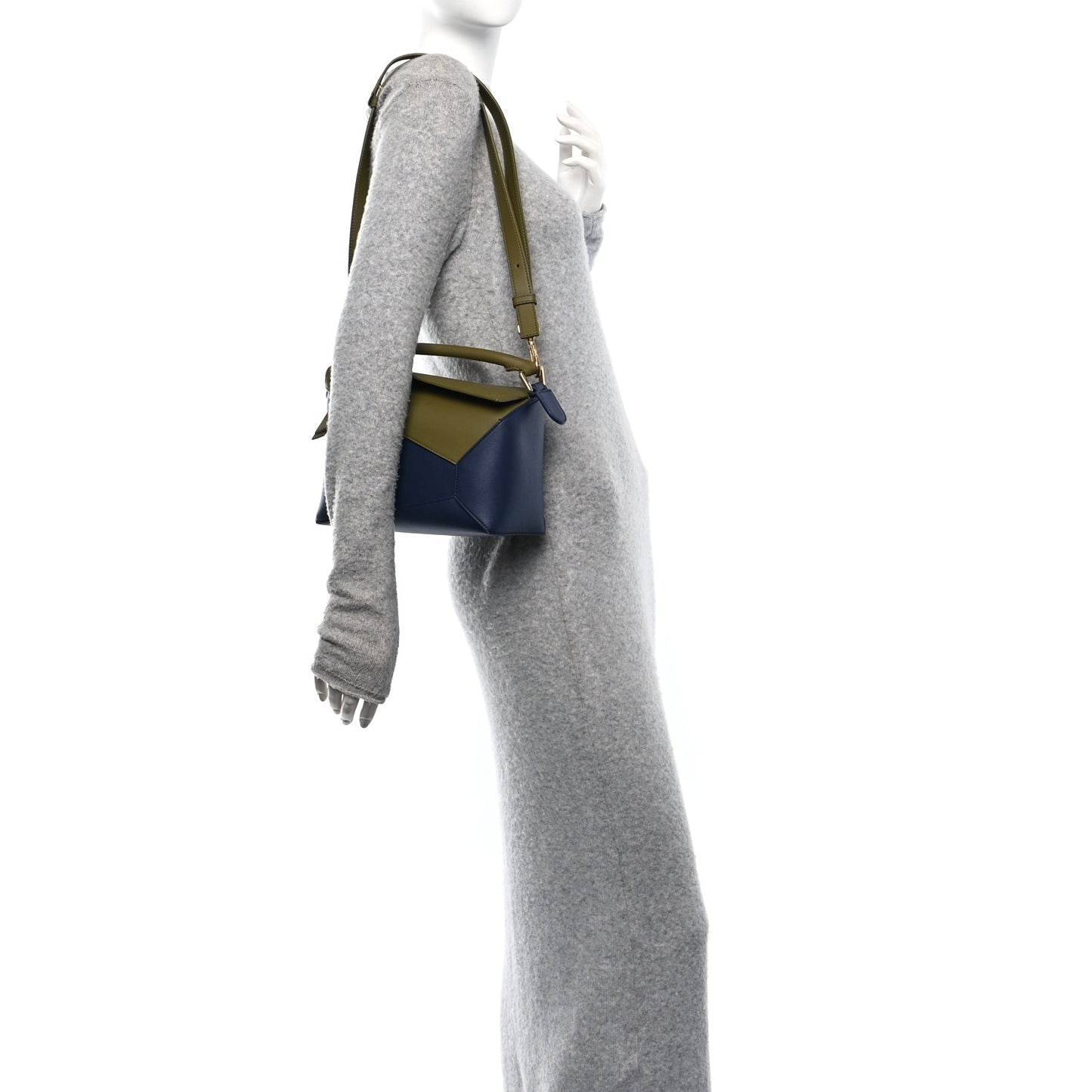 Calfskin Small Puzzle Edge Bag Olive Abyss Blue