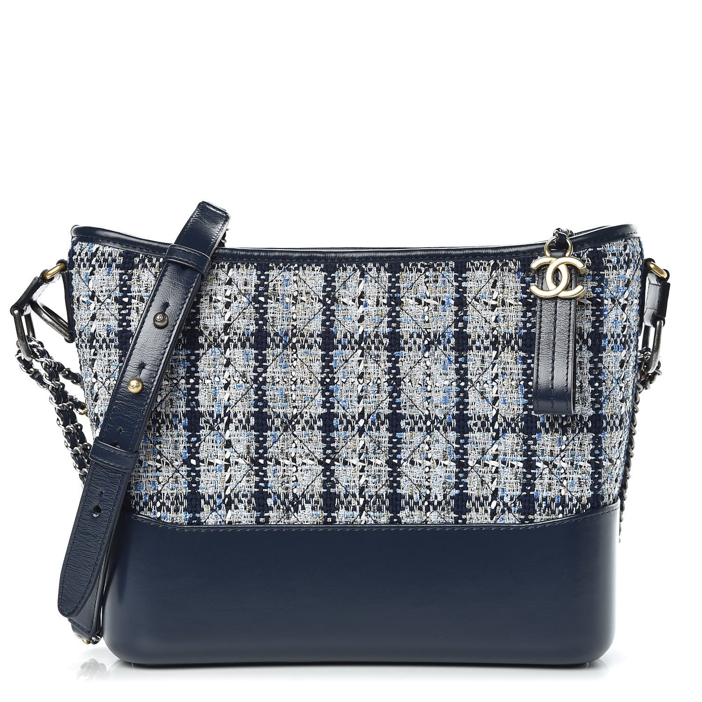 Tweed Calfskin Quilted Medium Gabrielle Hobo Navy
