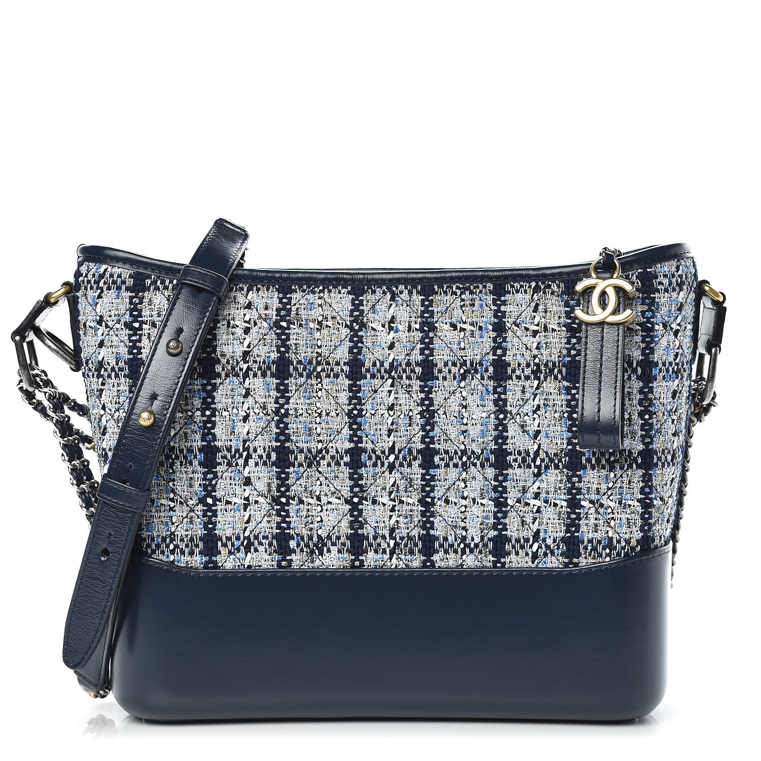 Chanel Tweed Calfskin Quilted Medium Gabrielle Hobo Navy 1 of 9