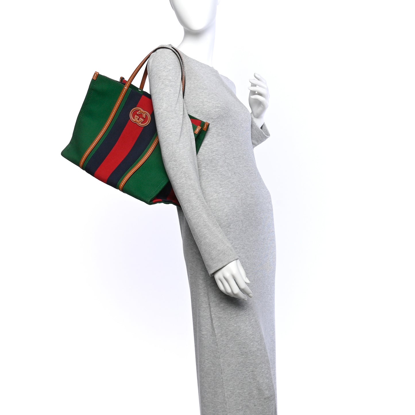 Canvas Calfskin Web Small Interlocking G Tote Bag Green Red