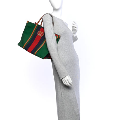Gucci Canvas Calfskin Web Small Interlocking G Tote Bag Green Red 2 of 10