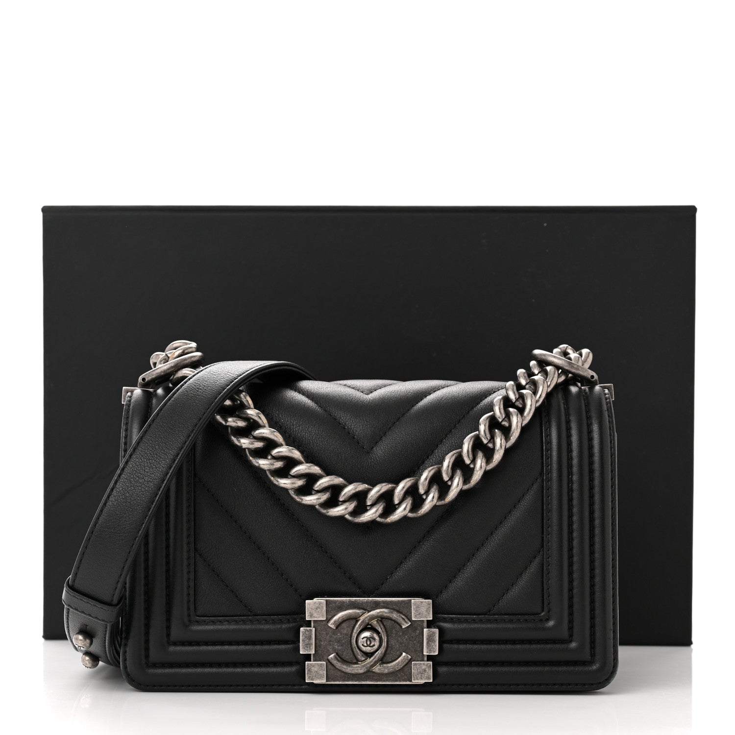 Chanel Calfskin Chevron Quilted Small Boy Flap Black 11 of 11