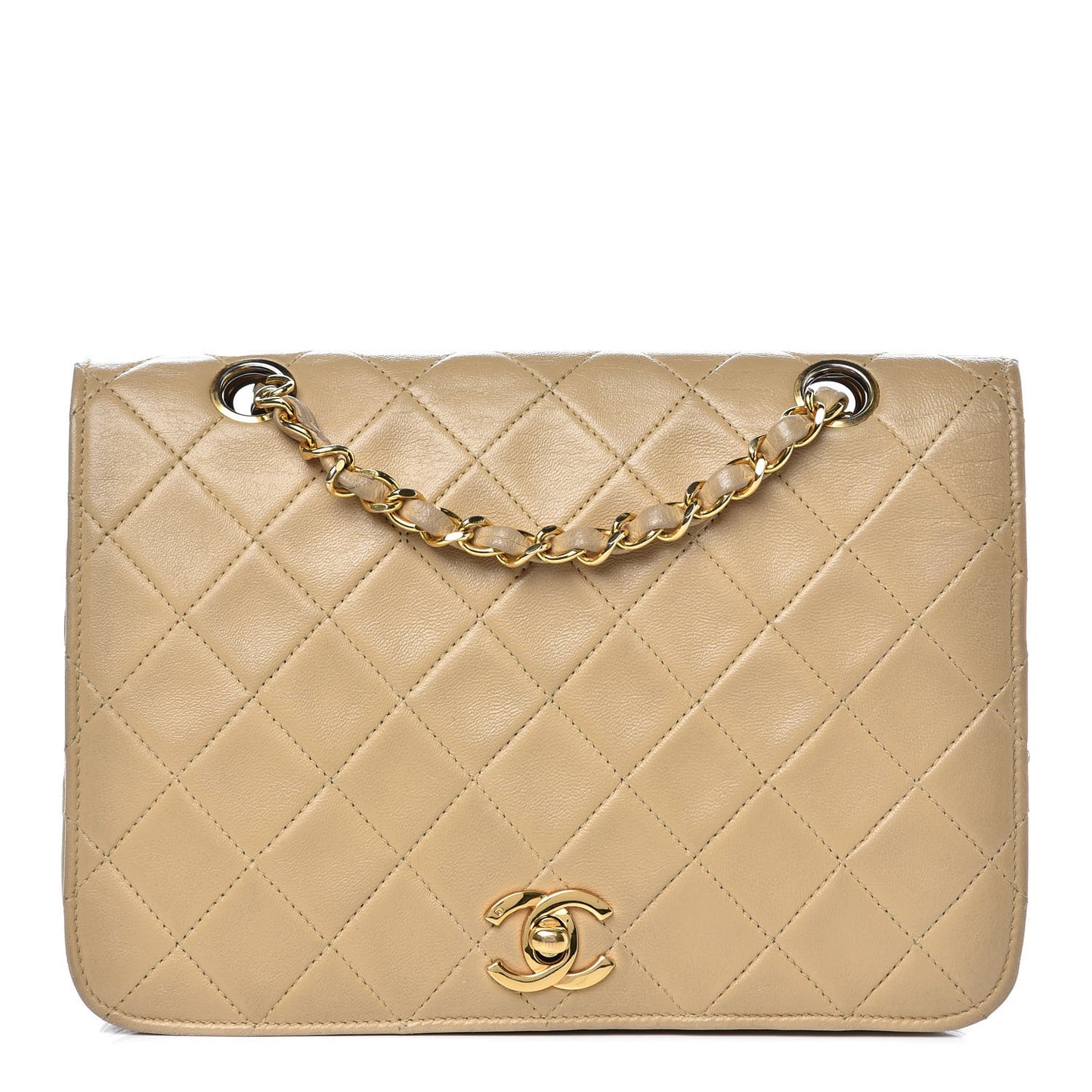 Lambskin Quilted Small Single Flap Beige
