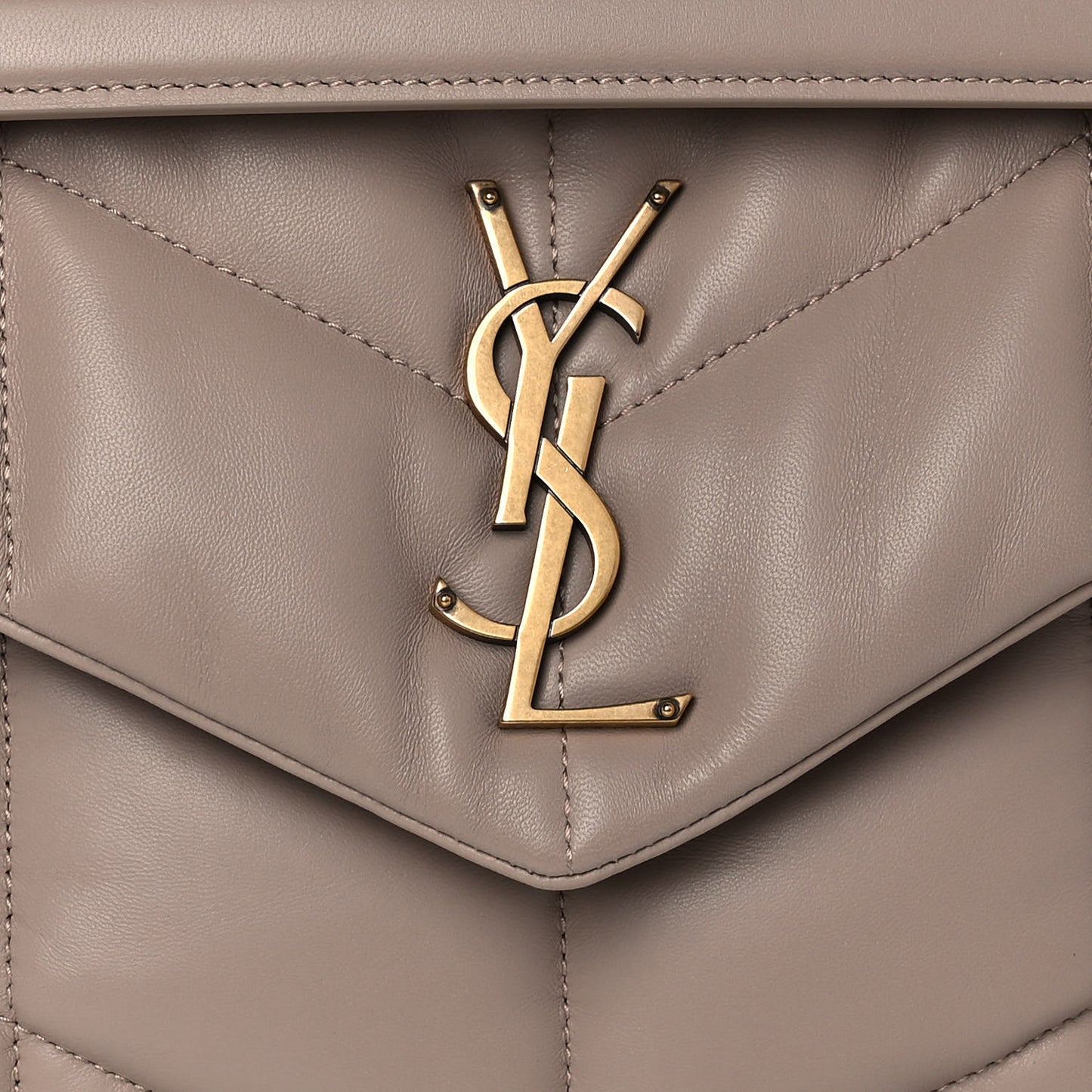 Lambskin Quilted Small Loulou Puffer Monogram Chain Satchel Dark Beige