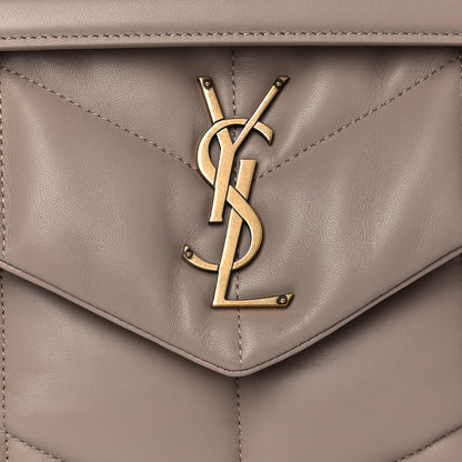 Saint Laurent Lambskin Quilted Small Loulou Puffer Monogram Chain Satchel Dark Beige 8 of 11