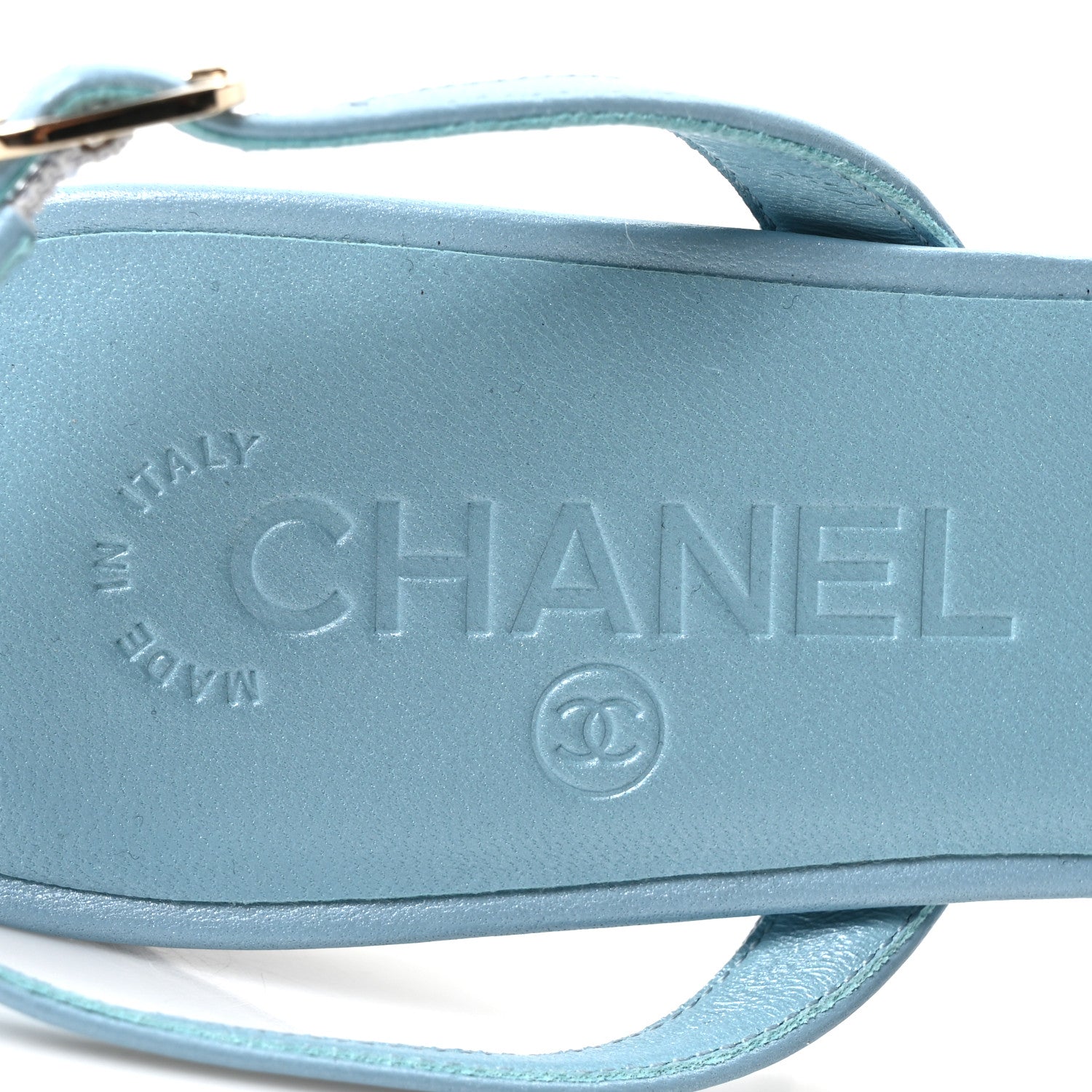 Chanel Iridescent Lambskin Cap Toe CC Slingback Flats 38 Light Blue Grey 8 of 10
