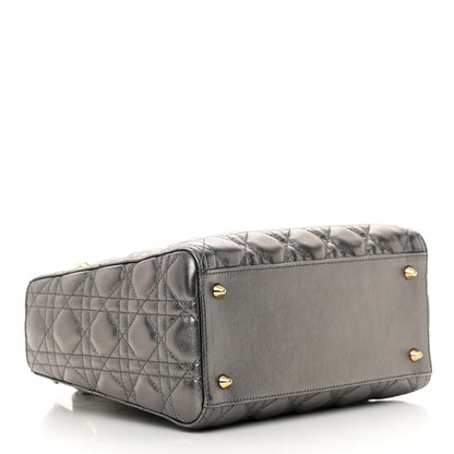 Christian Dior Metallic Calfskin Cannage Medium Lady Dior Gunmetal Grey 4 of 13