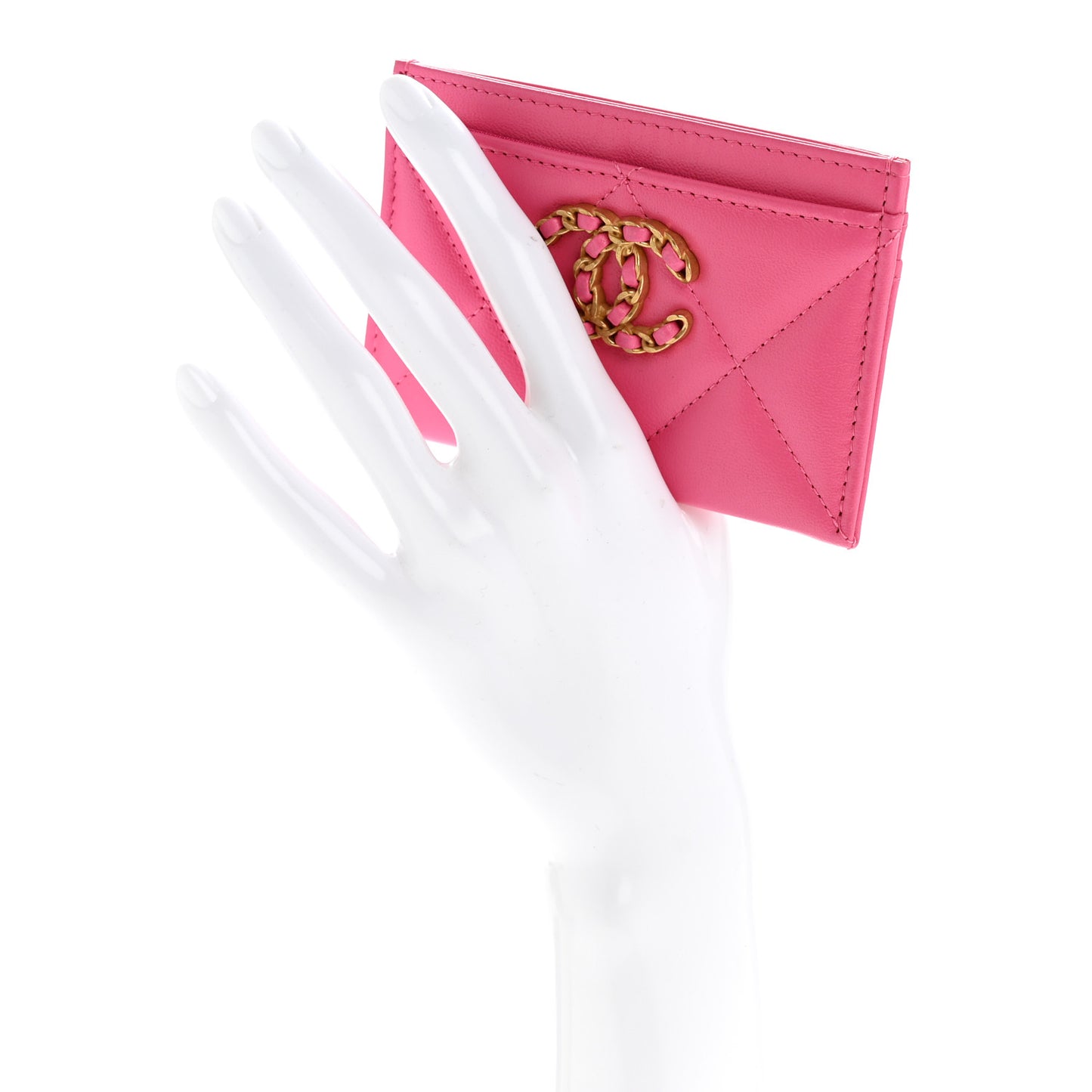 Lambskin Quilted Chanel 19 Card Holder Dark Pink