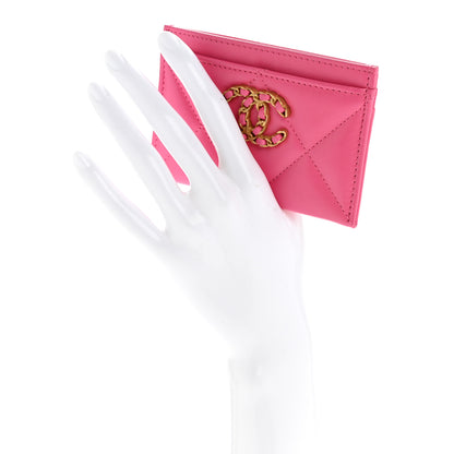 Chanel Lambskin Quilted Chanel 19 Card Holder Dark Pink 2 of 10