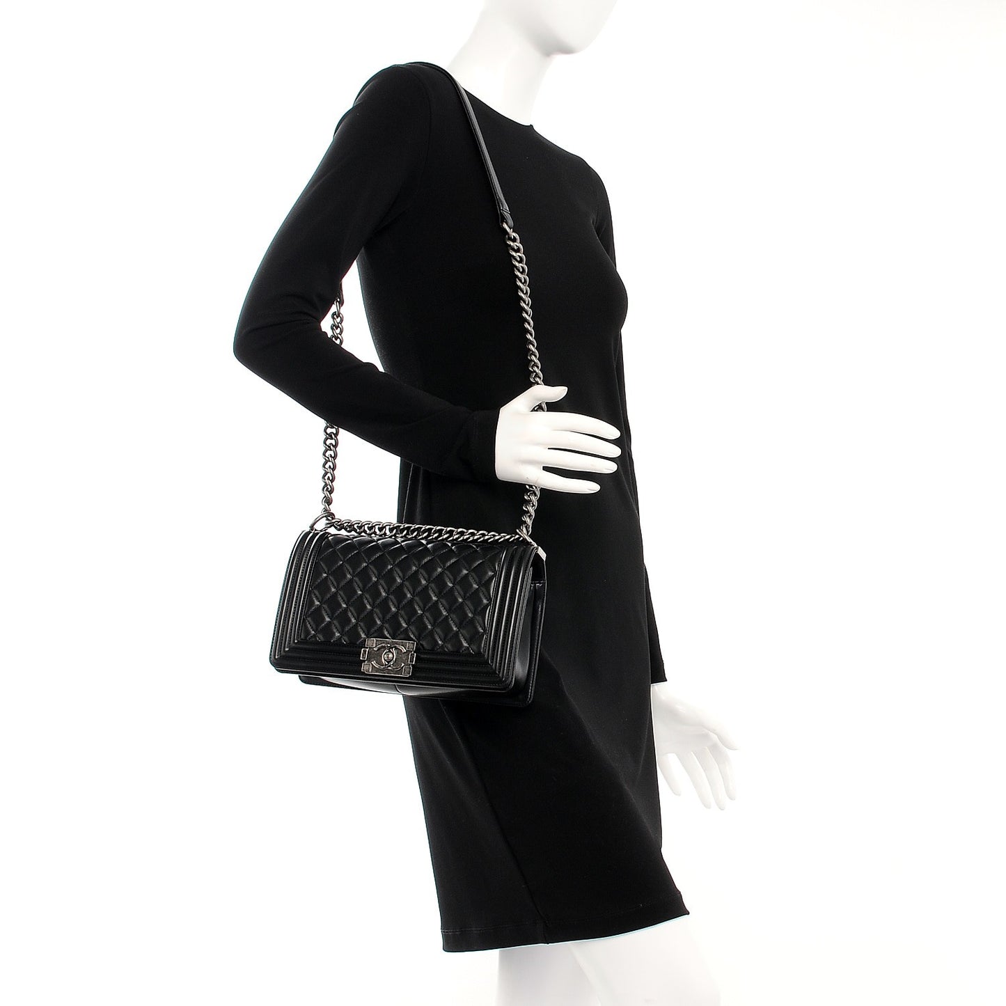 Lambskin Quilted Medium Boy Flap Black