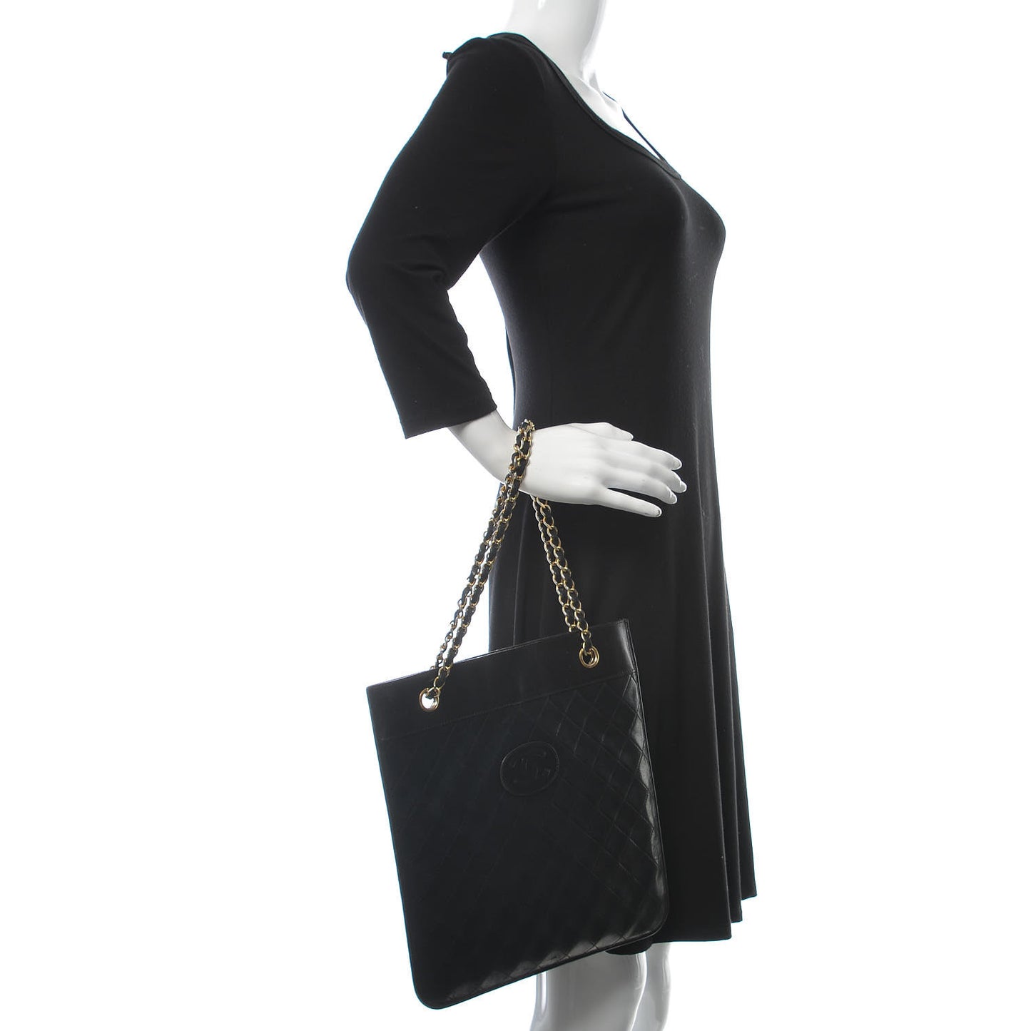 Lambskin Stitched CC Flat Tote Black