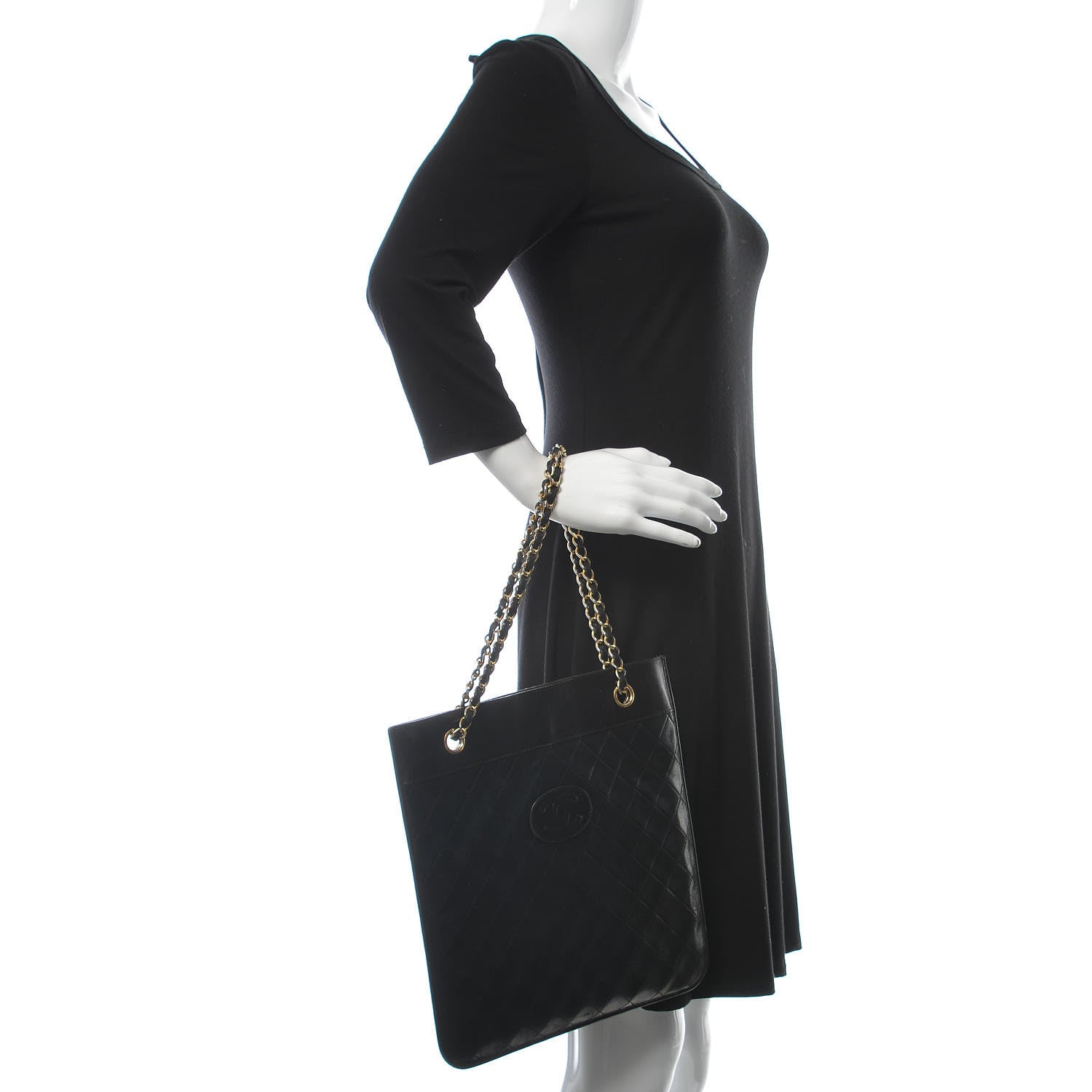 Chanel Lambskin Stitched CC Flat Tote Black 3 of 10