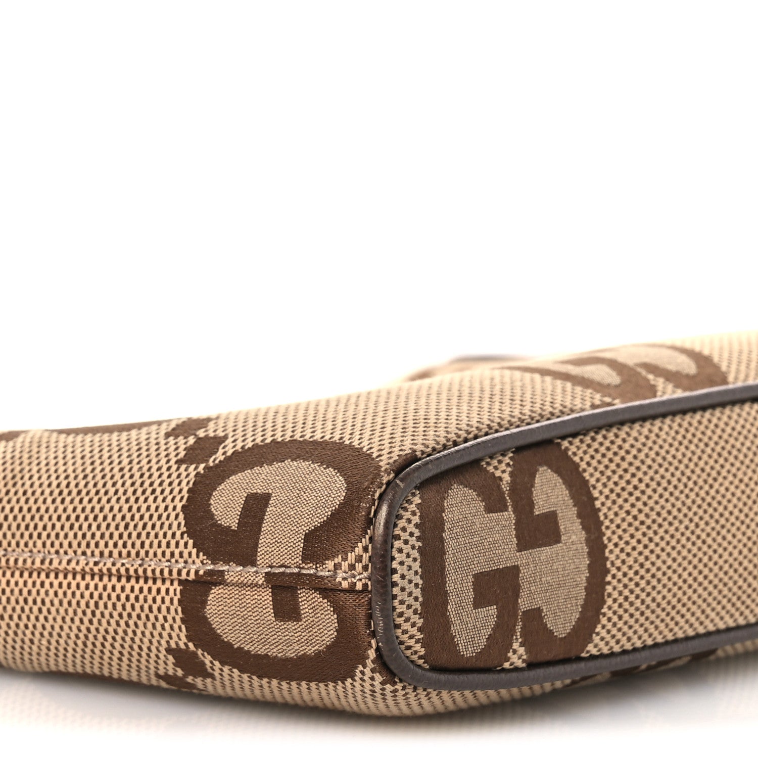 Gucci Monogram Jumbo GG Textured Dollar Calfskin Web Wristlet Messenger Bag Camel Ebony New Acero 16 of 22