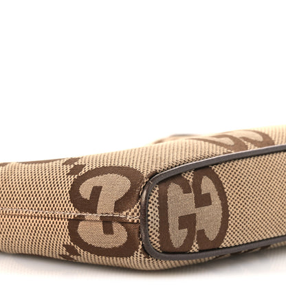 Gucci Monogram Jumbo GG Textured Dollar Calfskin Web Wristlet Messenger Bag Camel Ebony New Acero 16 of 22
