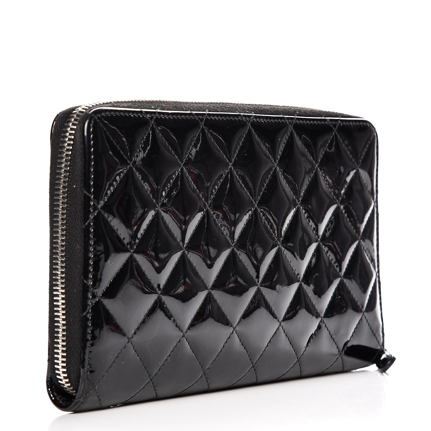 Chanel Patent Quilted Large Zip Around Organizer Wallet Black 3 of 12