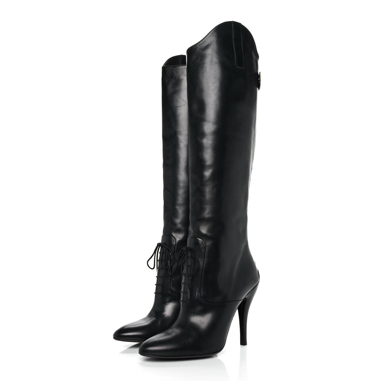 Gucci Calfskin Elizabeth Knee High Riding Boots 39.5 Black 3 of 8