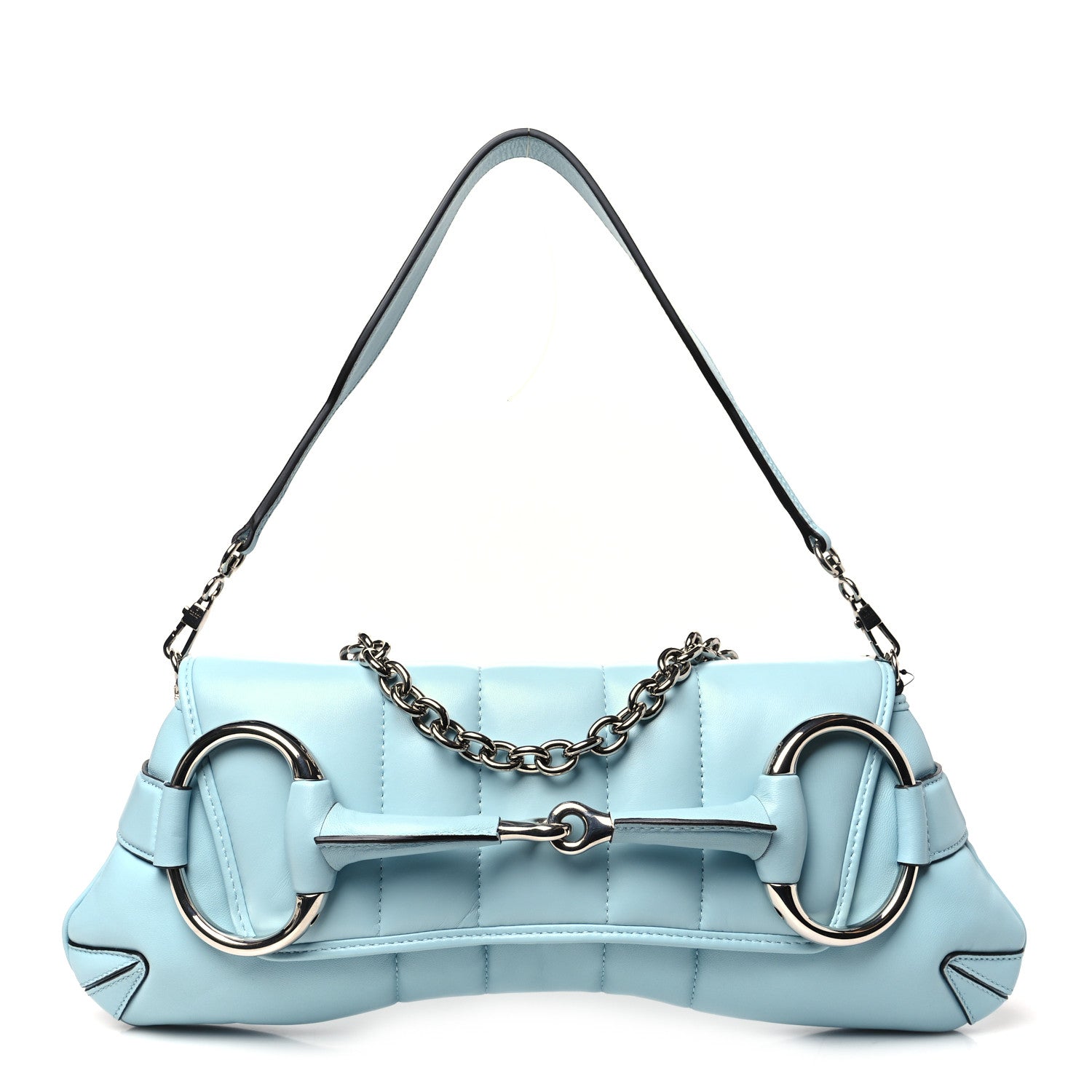 Gucci Nappa Vertical Matelasse Medium Maxi Horsebit Chain Shoulder Bag Crystal Snow 1 of 10