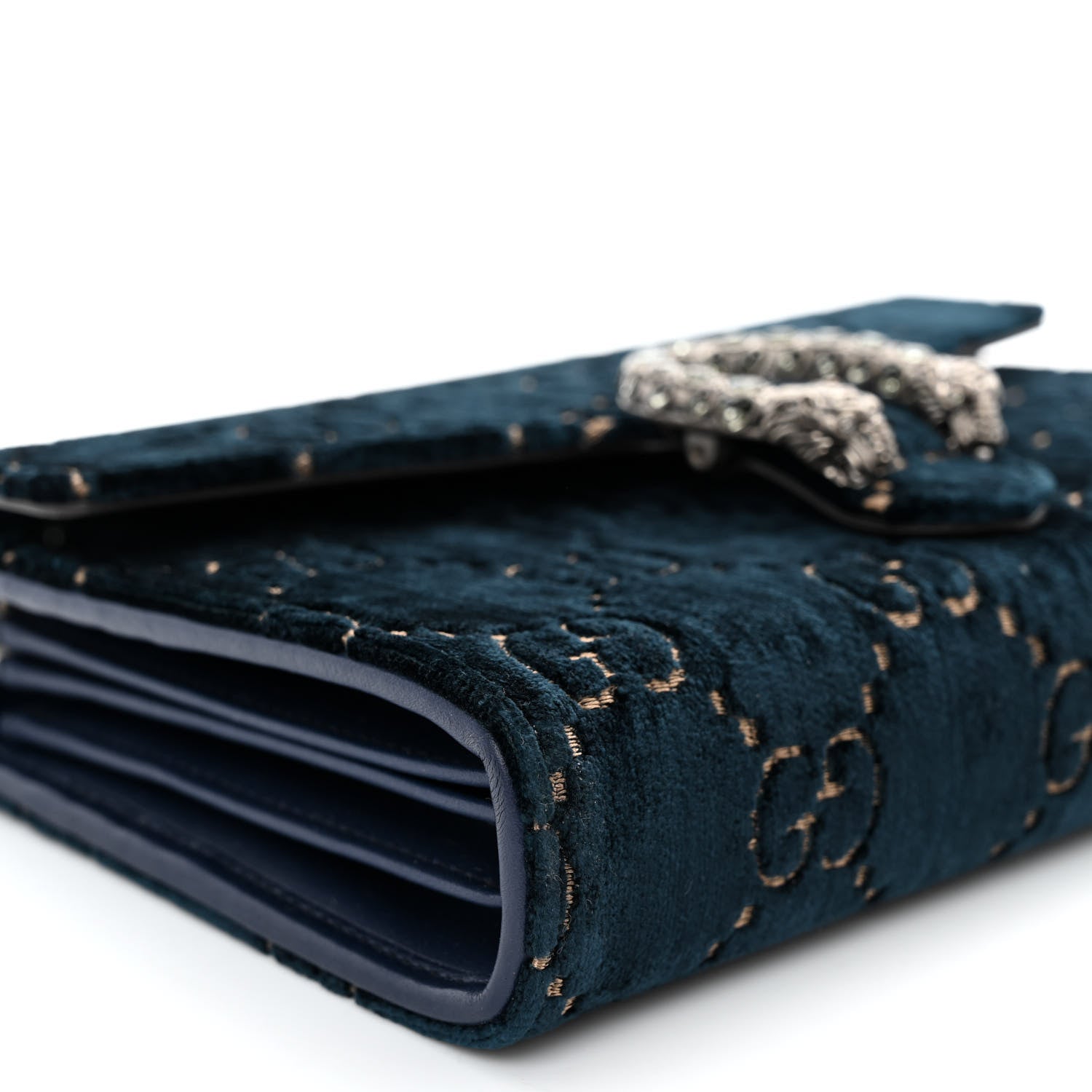 Gucci Velvet Crystal GG Monogram Mini Dionysus Chain Wallet Blue Beige Black 9 of 10