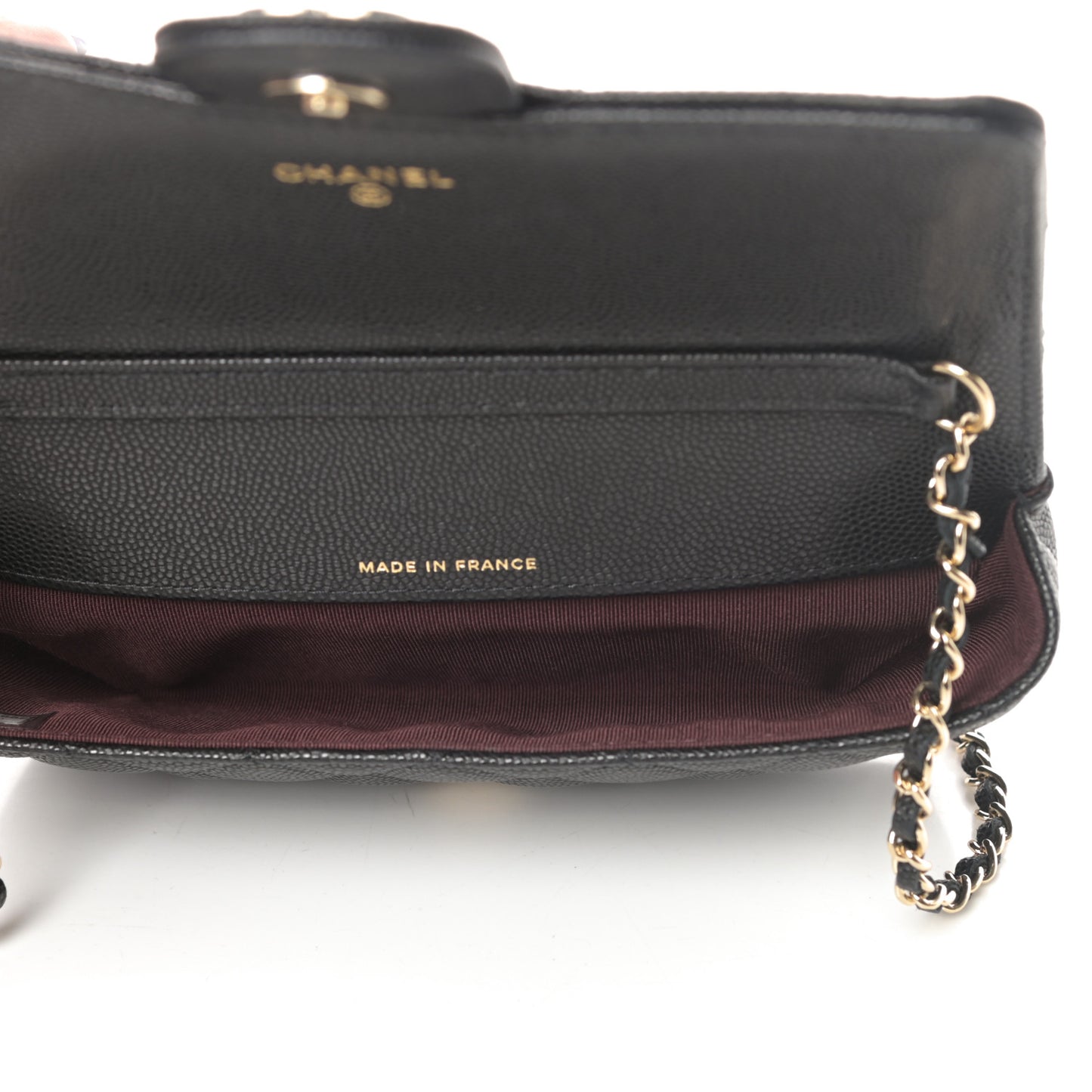 Caviar Quilted Glasses Case With Chain Black