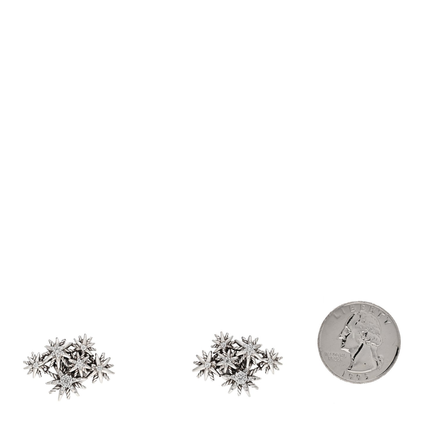 Sterling Silver Diamond Starburst Cluster Earrings