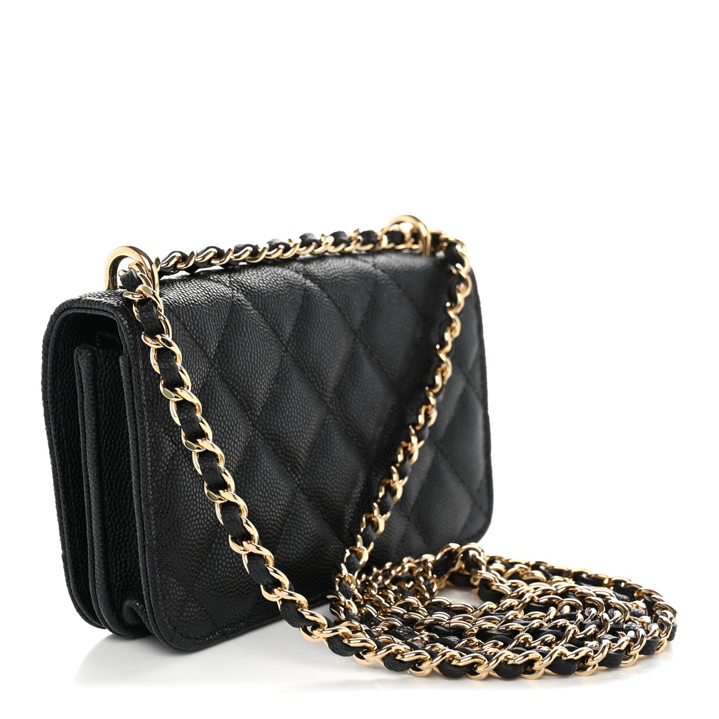 Caviar Quilted Pocket Twins Clutch With Chain Black