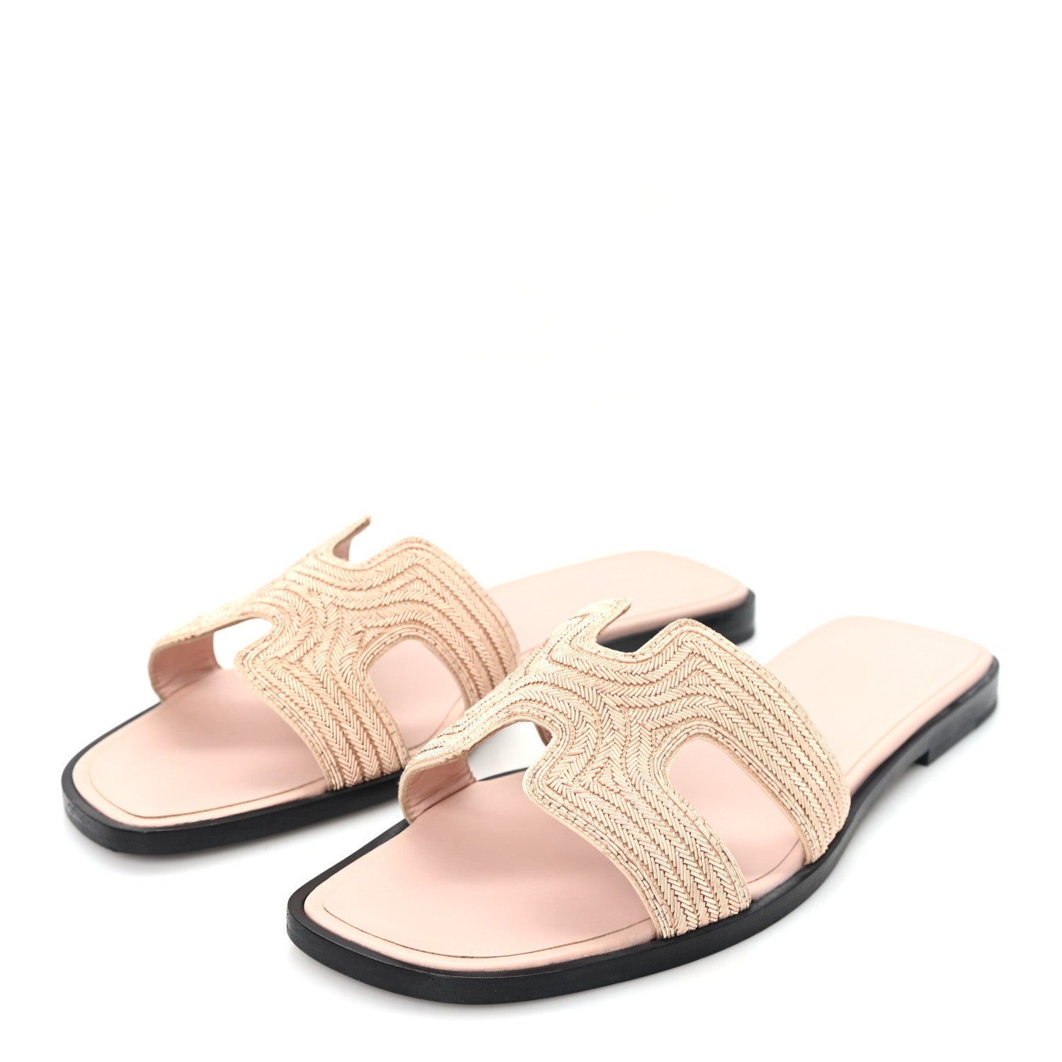 Hermes Calfskin Embroidered Oran Sandals 37 Beige 4 of 9