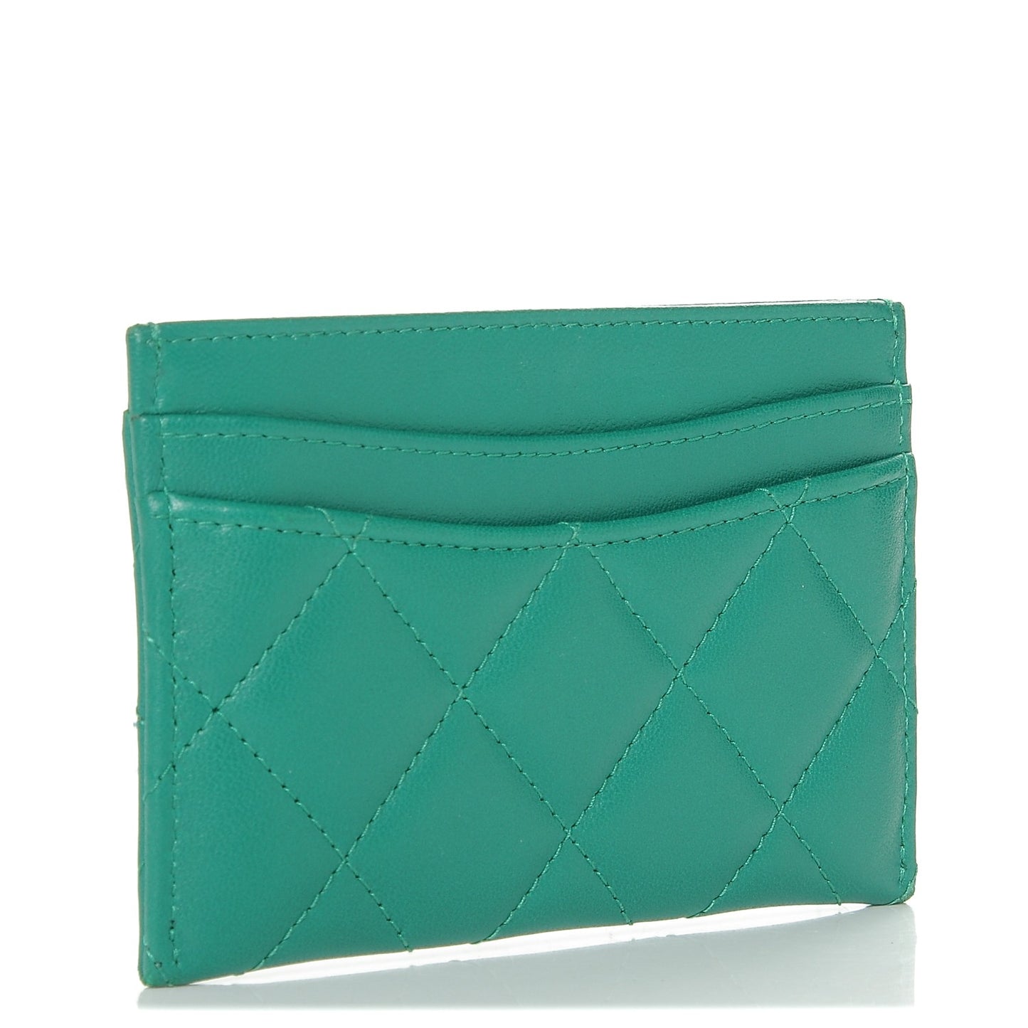 Lambskin Quilted Card Holder Green