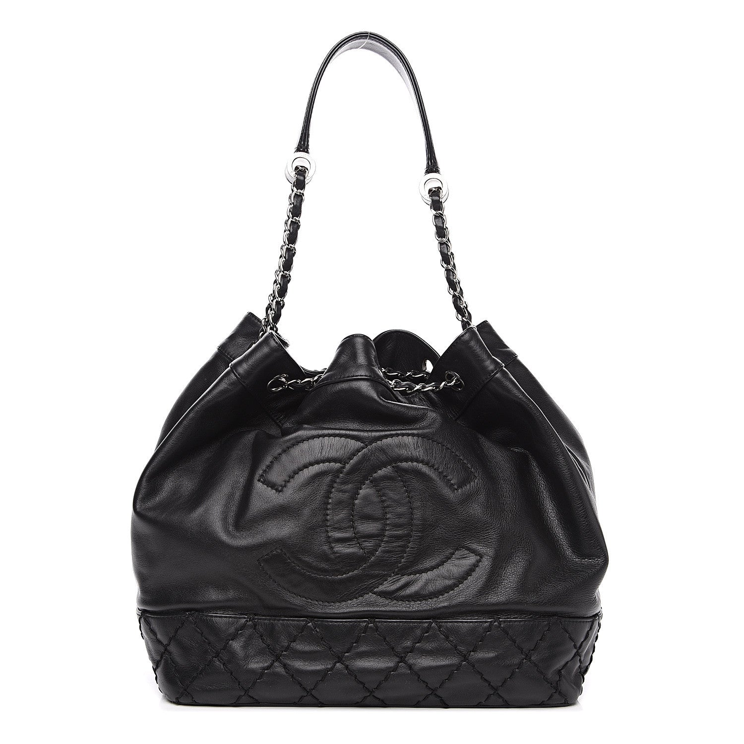Chanel Calfskin Drawstring CC Bucket Bag Black 1 of 11