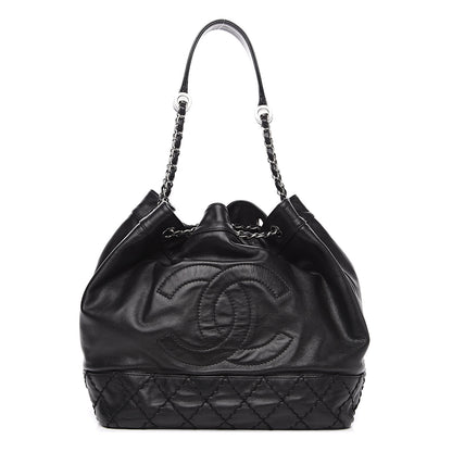 Chanel Calfskin Drawstring CC Bucket Bag Black 1 of 11