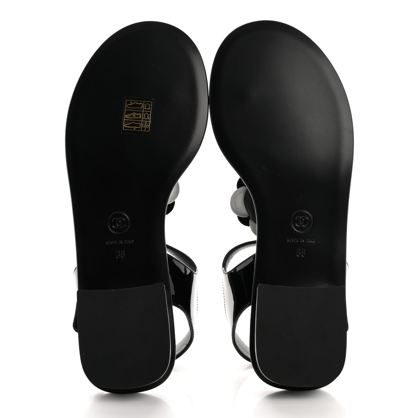 Patent Calfskin Camellia Thong Sandals 38 Black White